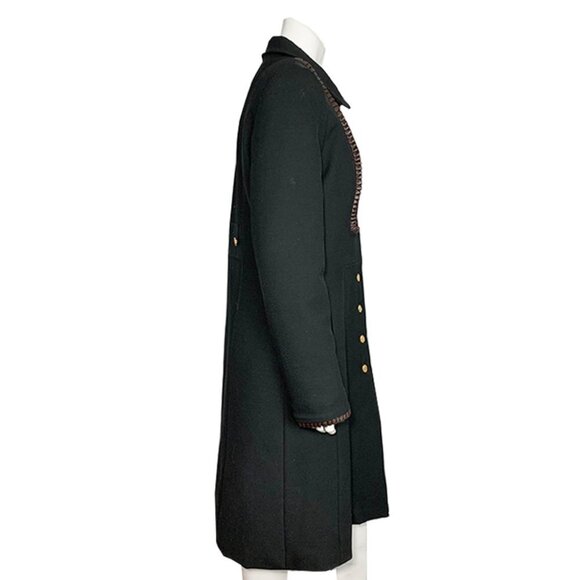 ERIN SNOW Leather ruffle trim long wool coat - Picture 2 of 7